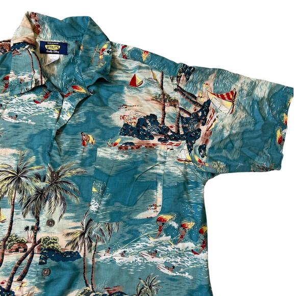 Men’s Y2K Utility Brand Hawaiian Button Up Shirt size L Short Sleeve - Picture 3 of 7